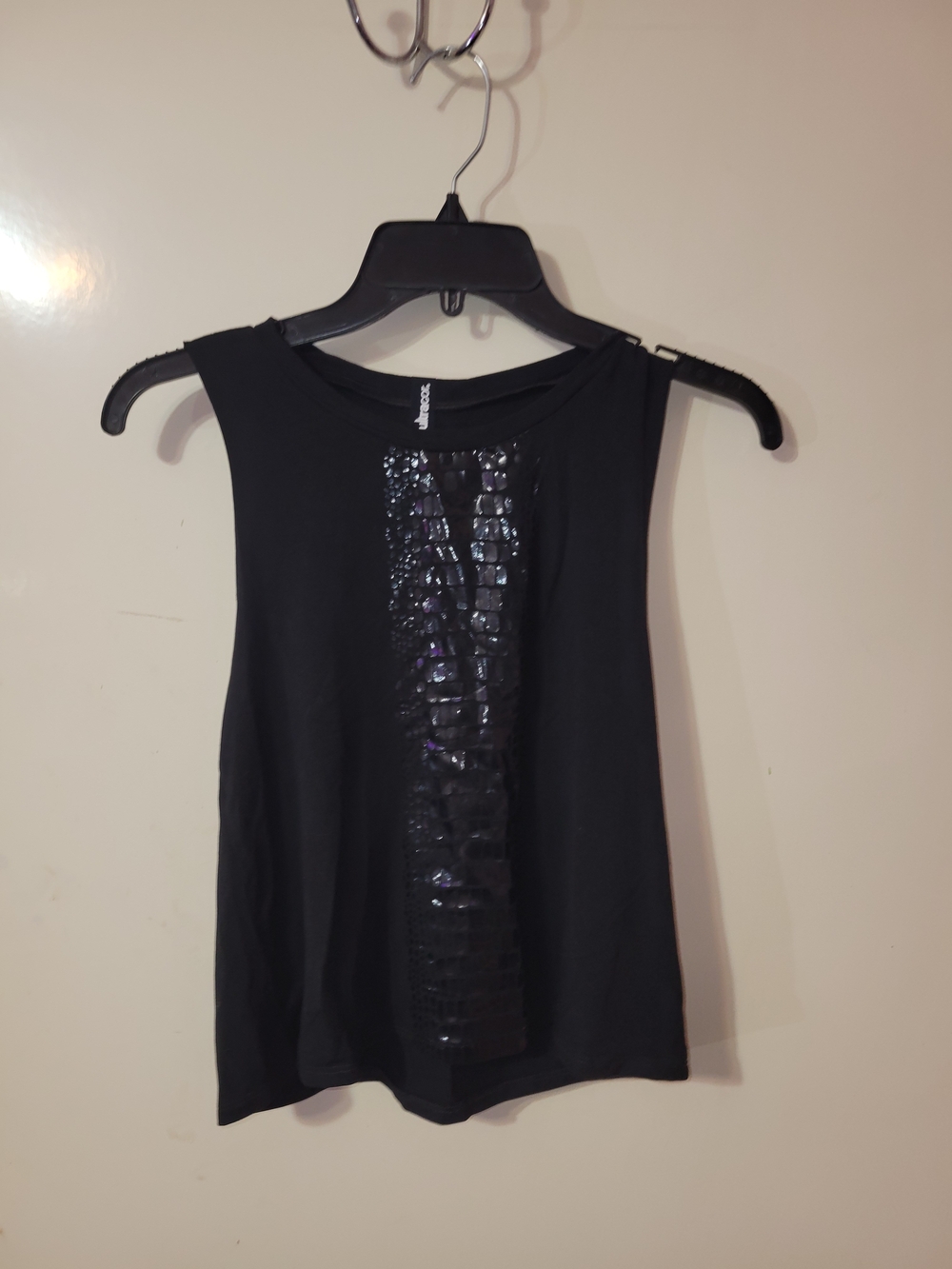 ultracor Black Sleeveless Muscle Tee with Front Sequin Panel